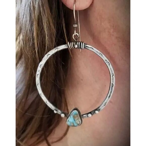 Silver and Blue Teardrop Earrings M1232 - Picture 2 of 5